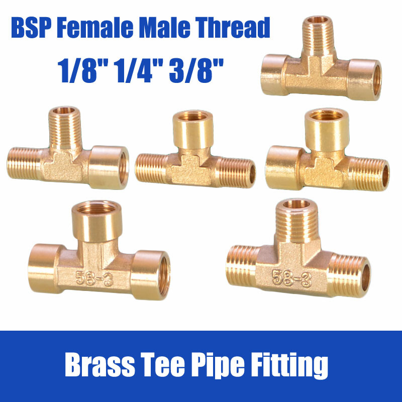 1/8" 1/4" 3/8" Brass Tee Pipe Fitting BSP Female Male Thread Connector