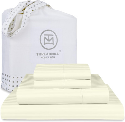 Luxurious 600 TC Ivory Cotton Cal King Sheets Set with Deep Pockets