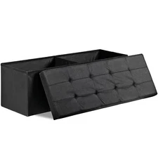 43Inch Storage Ottoman Bench  Folding Footrest w/Padded Seat Sotrage Chest Black