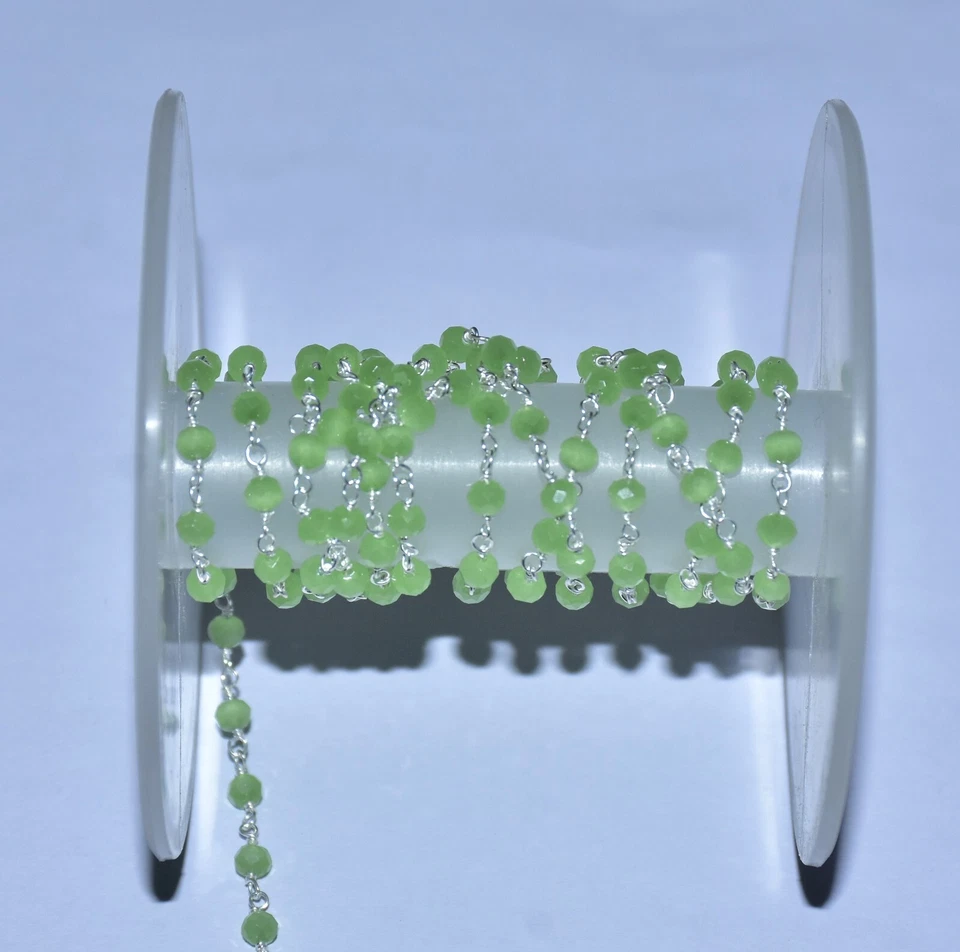 Cadena rosario con cuentas de alambre de plata 925, cadena rosario a granel cuentas de vidrio prehnita de 3 mm Foto 2 de 4