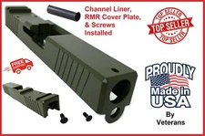 GLOCK 19 G19 OD RMR SLIDE W/ COVER, FRONT / REAR SERRATIONS, & CHANNEL LINER