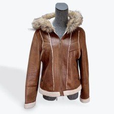 Vintage L.e.i. Juniors Brown Sherpa Lined Jacket Faux Fur Coat Size L Y2k 2000s