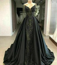 Gothic Black Mermaid Wedding Dresses Sleeveless Bridal Gowns Detachable Train