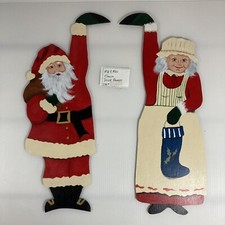 Wood Hand Painted Art Mr Mrs Santa Claus Christmas Wall Hanging Door Decor