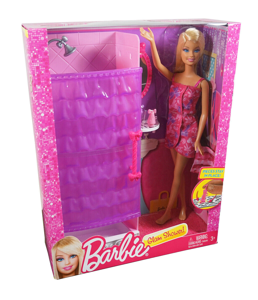 Barbie Glam Shower Playset - Includes Doll, Shower & Bathroom Accessories