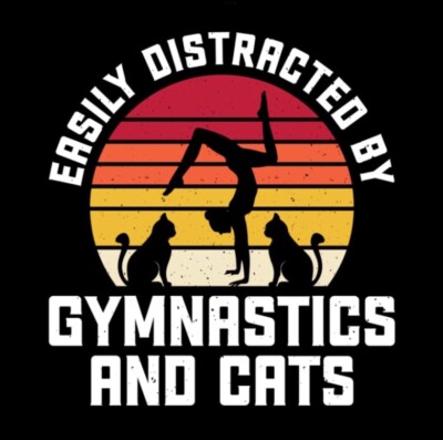 Easily Distracted By Gymnastics And Cats. On A 2.5  Square Metal Fridge Magnet.