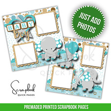 Baby Boy Premade Scrapbook Quick Pages Elephants PRINTED Blue Scrapbook Pages 8