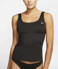 Nike L45237 Women's Black Essential Scoop Neck Tankini Top Size Medium