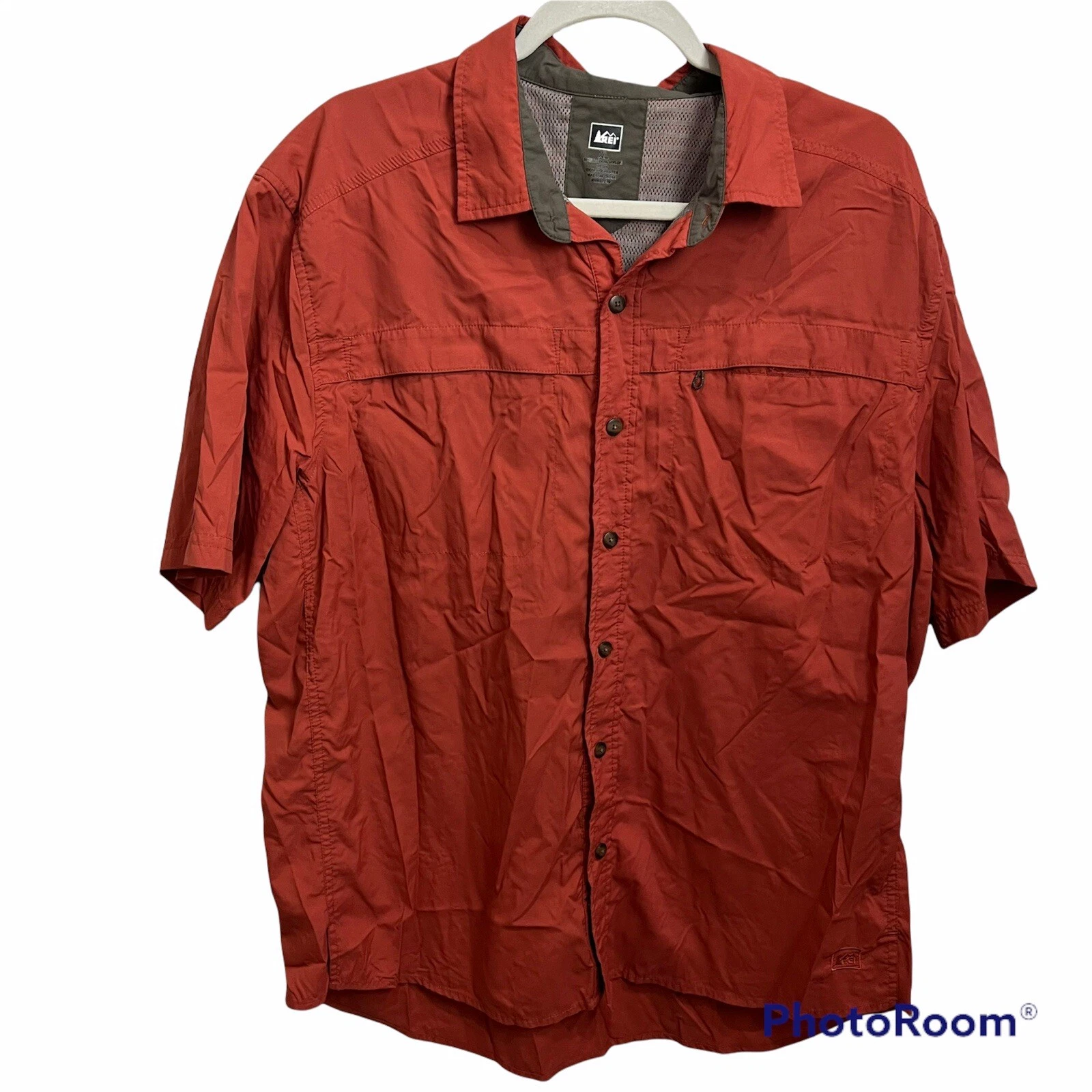 Rei Orange Buttonup Fishing Shirt Vented mens size XL nylon/polyester GH