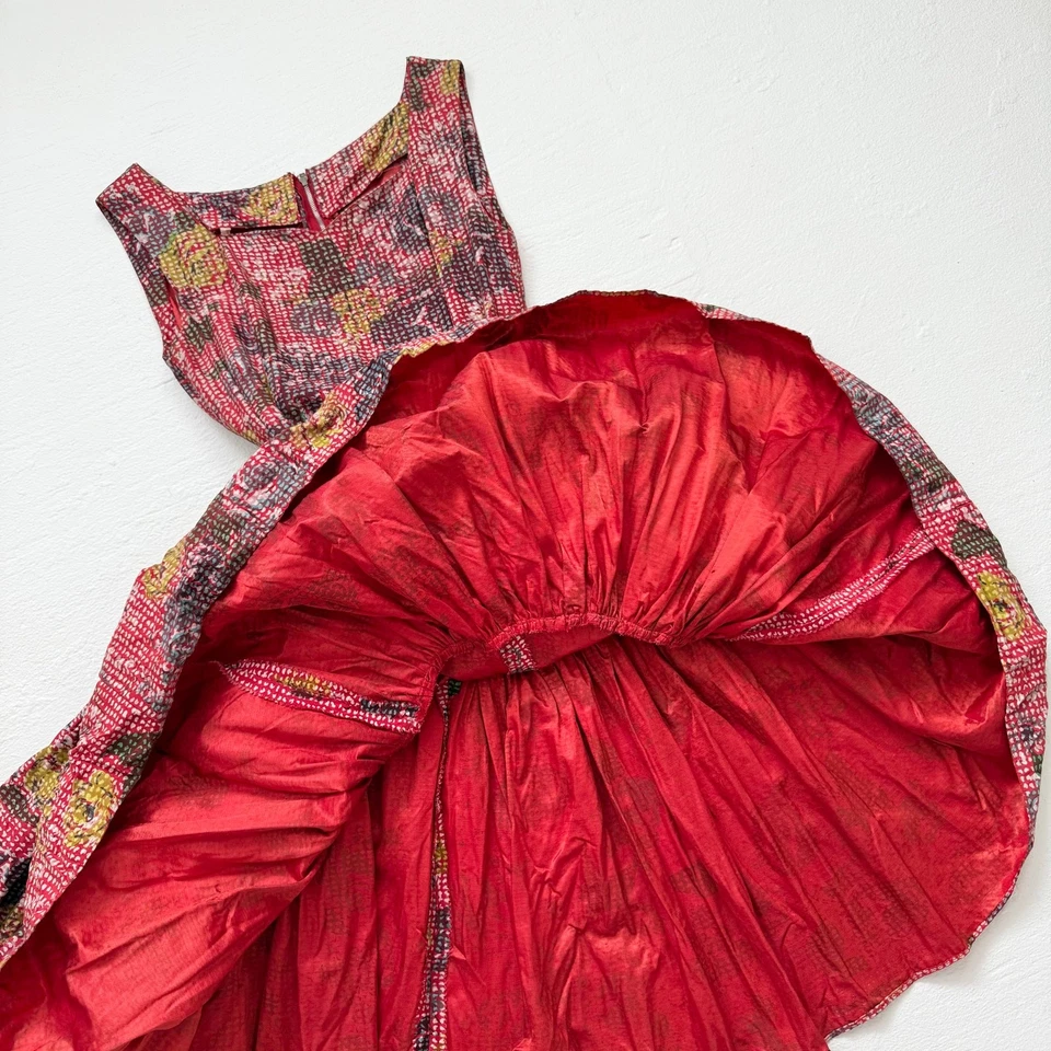 Vintage 50s Handmade Floral Fit & Flare Dress Bow Front, Size XXS - Image 4 of 4