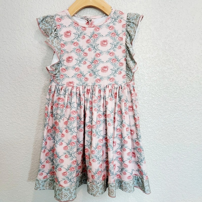 Ruffles Pink & Gray Floral Dress Size 7