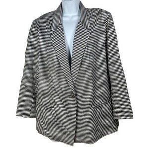Dumas Vintage Houndstooth Blazer Black White Single Button Made in USA Size 16