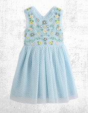 Ex Mini Boden Girl’s Tulle Cross-Back Floral Embroidery  Dress, in Blue RRP £49
