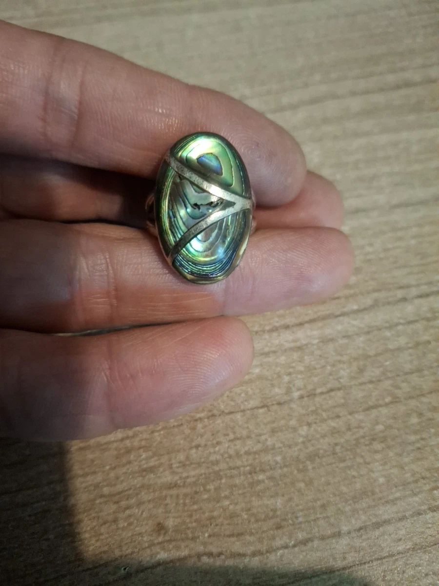 Bague Ancienne En Argent 925 Avec Plaque De Nacre - Taille 48 - Vintage