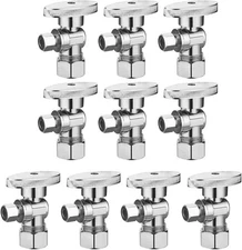 (10 Pack) BH Angle Stop Valve 1/2" Nominal Compression x 3/8" OD, sliver 