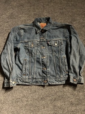 Levi Denim Jacket Large Blue Trucker Jacket Pockets Classic Modern