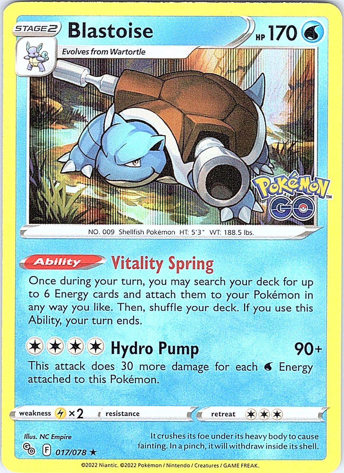 Blastoise 017/078 Holo Rare Pokemon GO Pokemon Lightly Played
