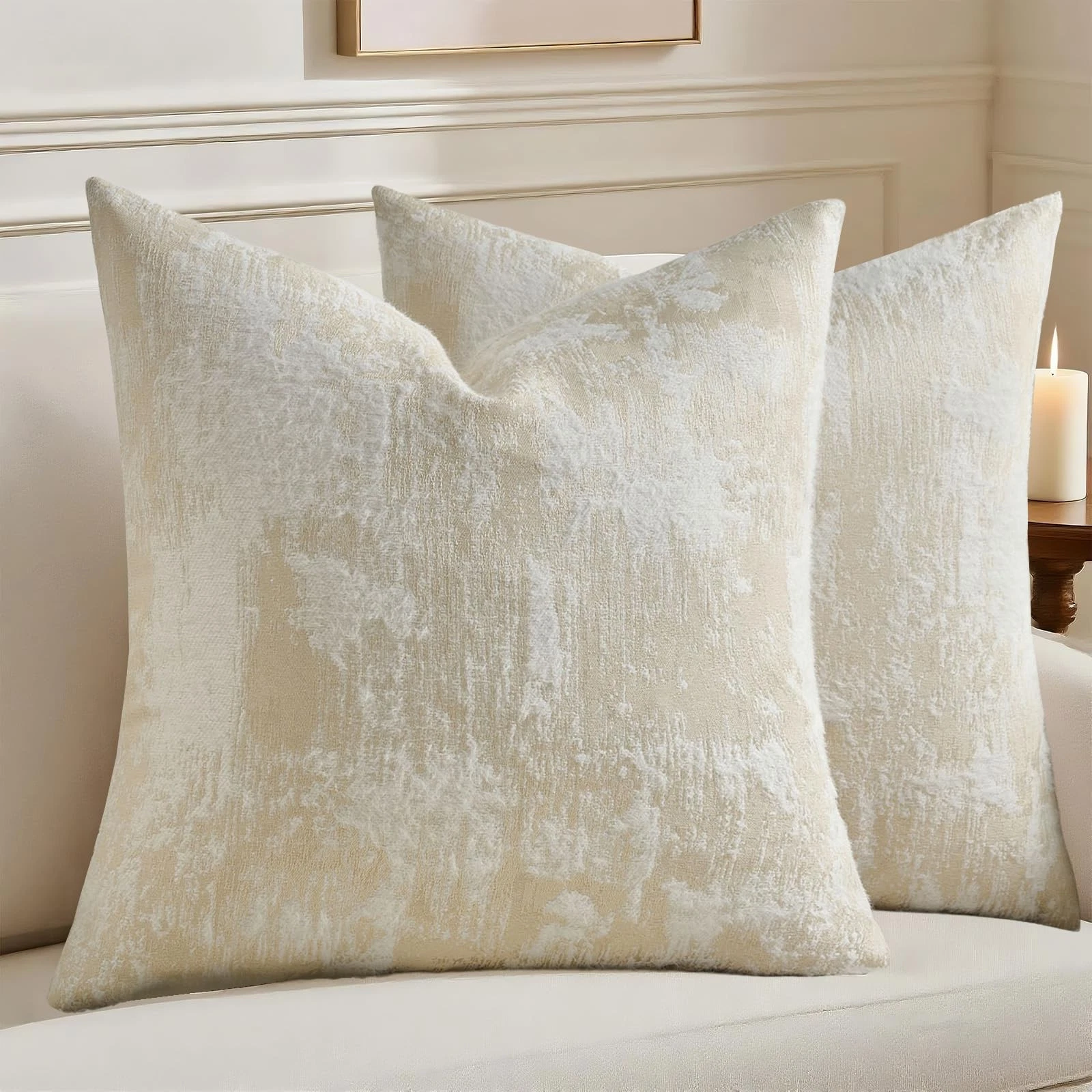 Pack of 2 Lumbar Throw Pillow Covers 16x16 Inch,Faux Cashmere Jacquard Decora...