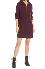 Madewell Size XS Ribbed Half Zip Long Sleeve Sweater Dress In Maroon