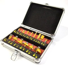 ROUTER BIT SET - 15 Piece 1/4" Inch Shank CARBIDE TIP Deluxe Aluminum Case New