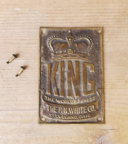 Antique Vintage KING The H.N. White Co. Musical Instrument Case Metal Logo Badge
