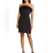 NWT SAM EDELMAN BLACK Feather Trim Strapless Minidress SZ 6