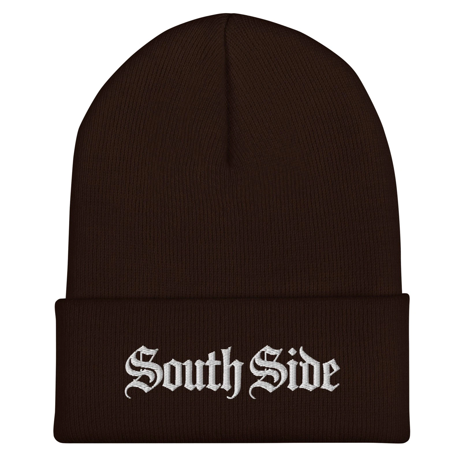 South Side Embroidered Beanie (Brown/White)