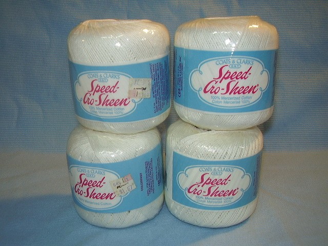 (NEW) LOT of 4 Coats & Clarks Speed Cro-Sheen crochet thread white SIZE 3 100 yd