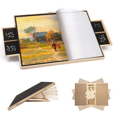 1500 Piece Rotating Puzzle Board Portable Spinning Wooden Table Drawers Cover