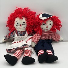 Vintage Hand Made Raggedy Ann  Andy Dolls Set 1970s 19  USA Hand Made