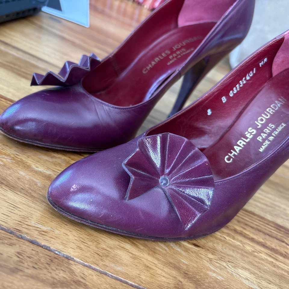 Tacones altos vintage Charles Jourdan talla 8 cuero años 80 90 Y2K púrpura Foto 4 de 4