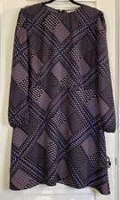 LOFT Navy Blue Polka Dot Dress Long Sleeves A-Line Shift Women’s Size 16
