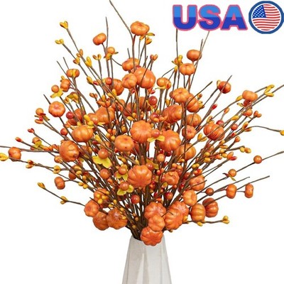 Artificial Pumpkin Berry Picks 18pcs Autumn Decor Flexible Stems Home Decoration