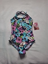 Kanu Surf Swimsuit Girls 8 Floral Navy One Piece Tina 3823