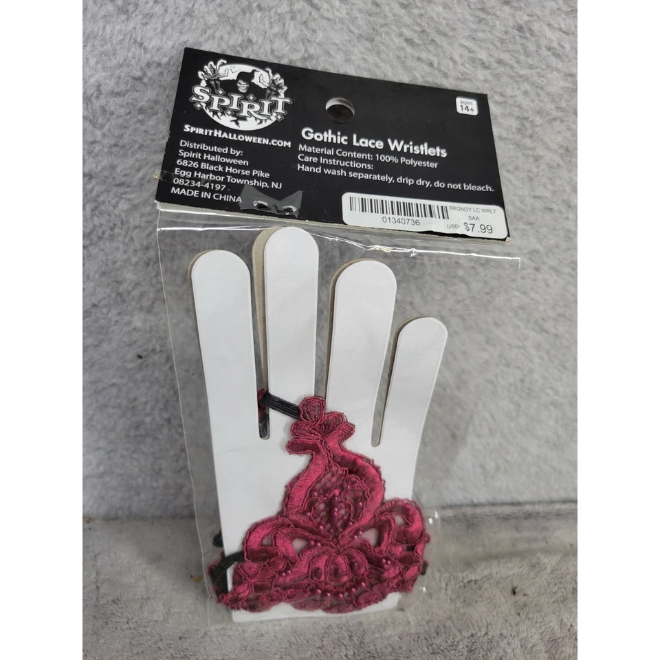 Muñequeras Spirit Gótico Encaje Borgoña Disfraz Accesorio Halloween Talla Única Foto 3 de 3