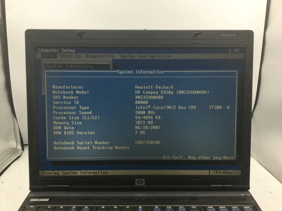 HP COMPAQ 6910P - BOOTS TO BIOS - LOT OF 2 - INTEL 2 DUO - NO RAM - READ - BB - Image 2 of 4