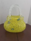 Vtg MURANO Like Art Glass MILLEFIORI Handbag Vase (8") Yellow