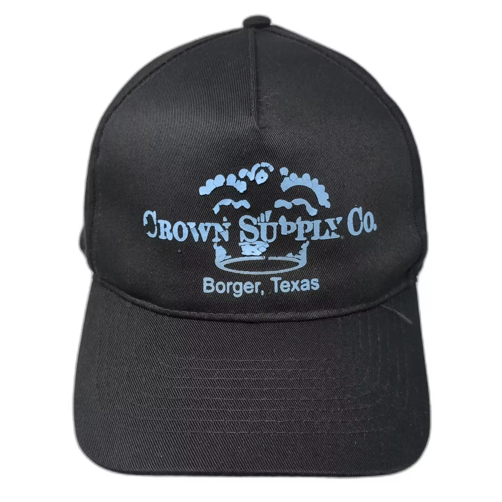 OTTO 5 Panel Black Blue Crown Supply Co Borger Texas Hat OS Snapback Print