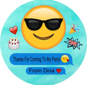 Smiley Face Emoji Text Birthday Round Party Stickers Favors Various - image is loading smiley face emoji text birthday round party stickers