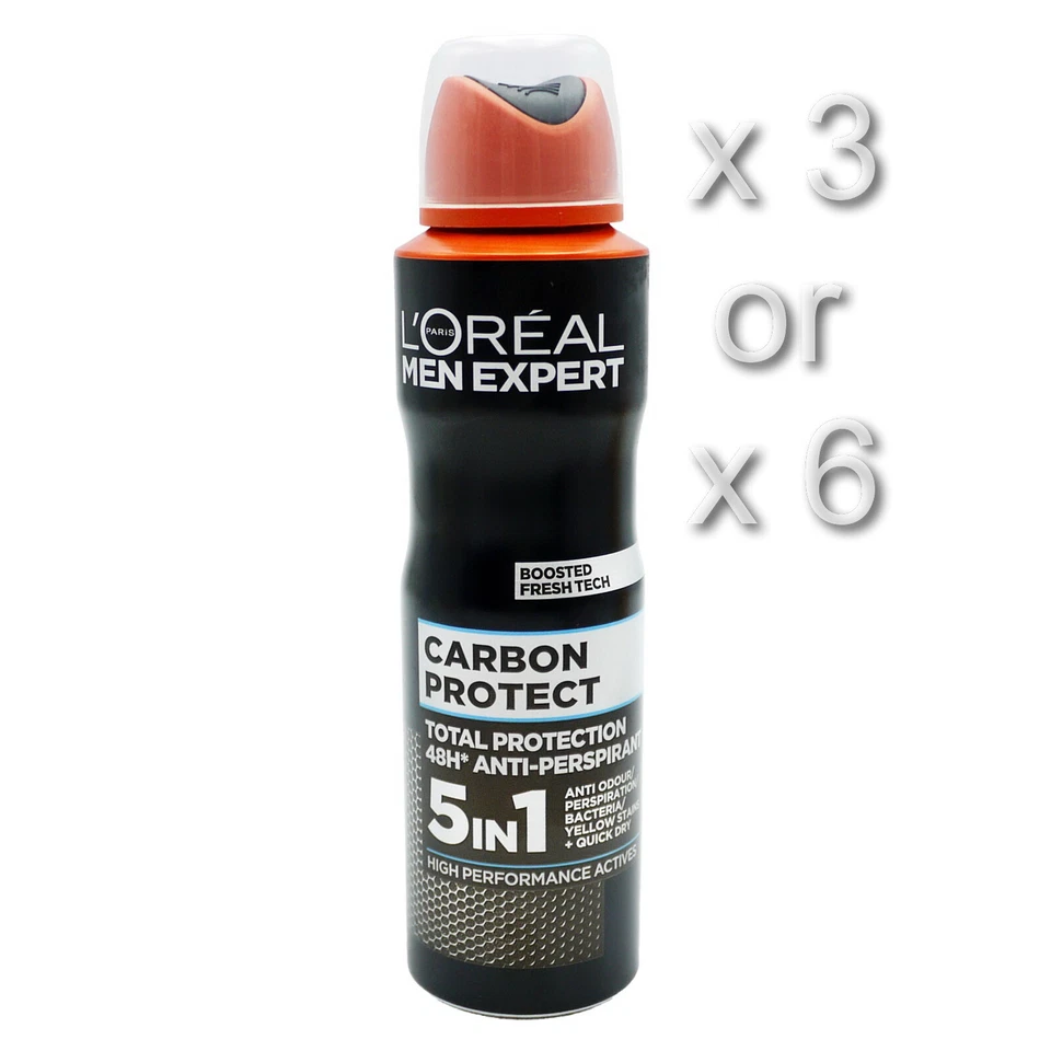 L'OREAL MEN EXPERT CARBON PROTECT ANTI-PERSPIRANT DEODORANT 150ML 3 OR 6 PACK