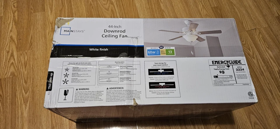 Mainstays 44" LED Ceiling Fan with 5 Blade Light Kit Pull Chains Reverse Airflow - Image 4 of 4