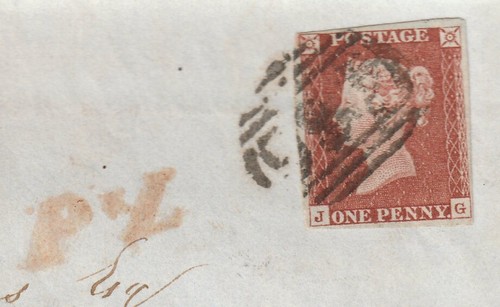 1845 RED P x L (PAID LATE) LIVERPOOL WRAPPER 4 MARGIN 1d TO GEORGE BURNS GLASGOW - Picture 2 of 2