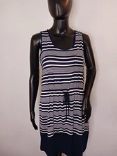 Comfy Olive and Oak Size S Knit Dress Short Sleeve Elastic Cinch Waist Blue/Wht