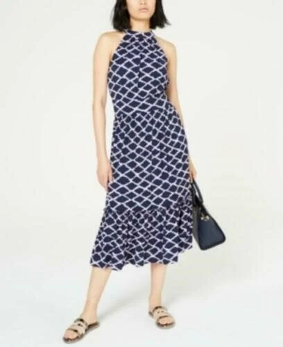 Abito smanicato Michael Michael Kors stampato orlo arricciato blu viola Petite P