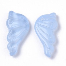 Glass Angel Wing Pendants Fairy Wings Light Blue 24mm Fairy Tale Charms 2pcs