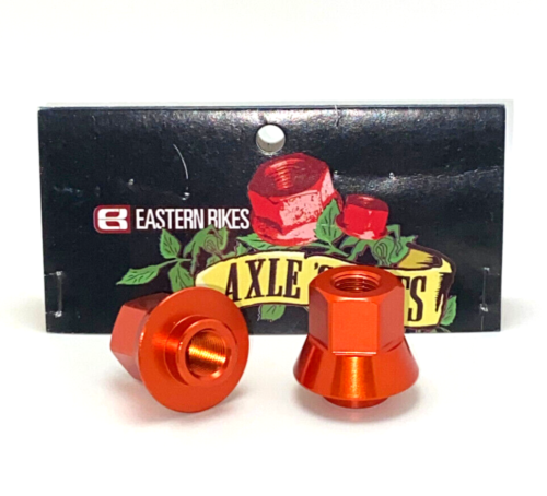 2 x EASTERN AXLE NUTS 3/8 with SM LIP 14mm ADAPTERS BMX BIKE BICYCLE ORANGE NEW - Picture 1 of 8