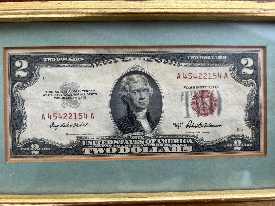 Vintage 1953 two Dollar Bill Legal Tender United States RED SEAL - Image 3 of 4