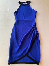 Almost Famous Bodycon Wrap Dress Womens Small Blue Stretch Halter Neck Formal