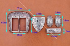 Vintage Silver Western Cowboy Rodeo Floral 5 pcs Set Belt Buckle fit 1-1/2" Belt