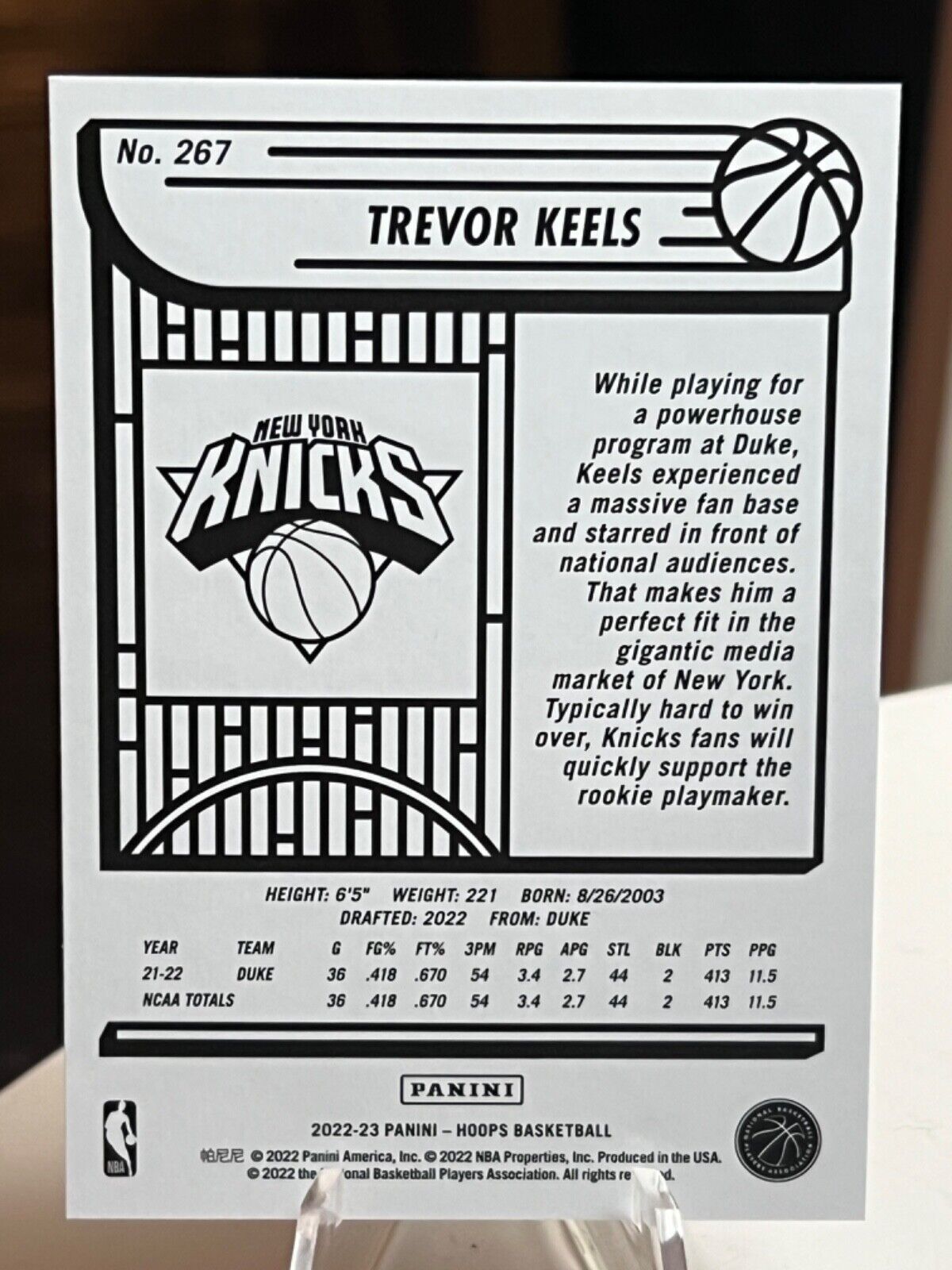 2022-23 NBA Hoops #267 Trevor Keels New York Knicks Rookie Card